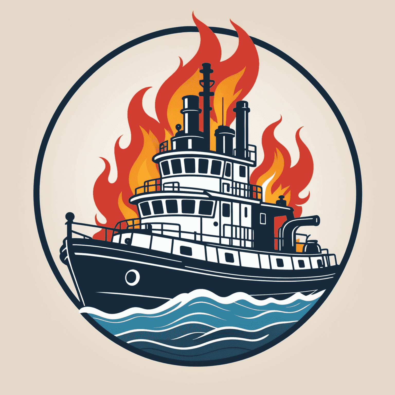 TugboatVaccine Logo - A stylized tugboat with a gas flame, symbolizing our gas supply installation services