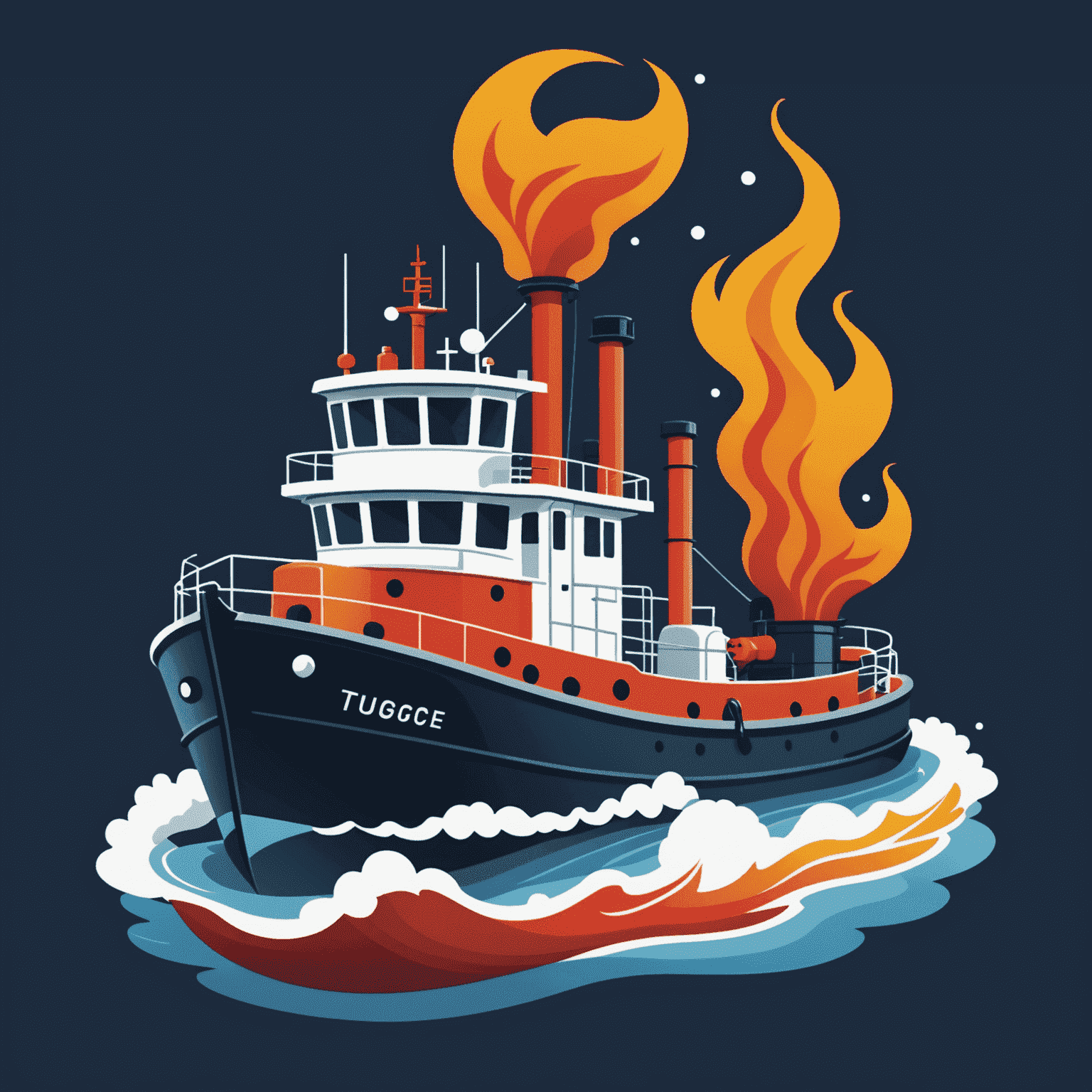 TugboatVaccine Logo - A stylized tugboat with a gas flame, symbolizing our gas supply installation services