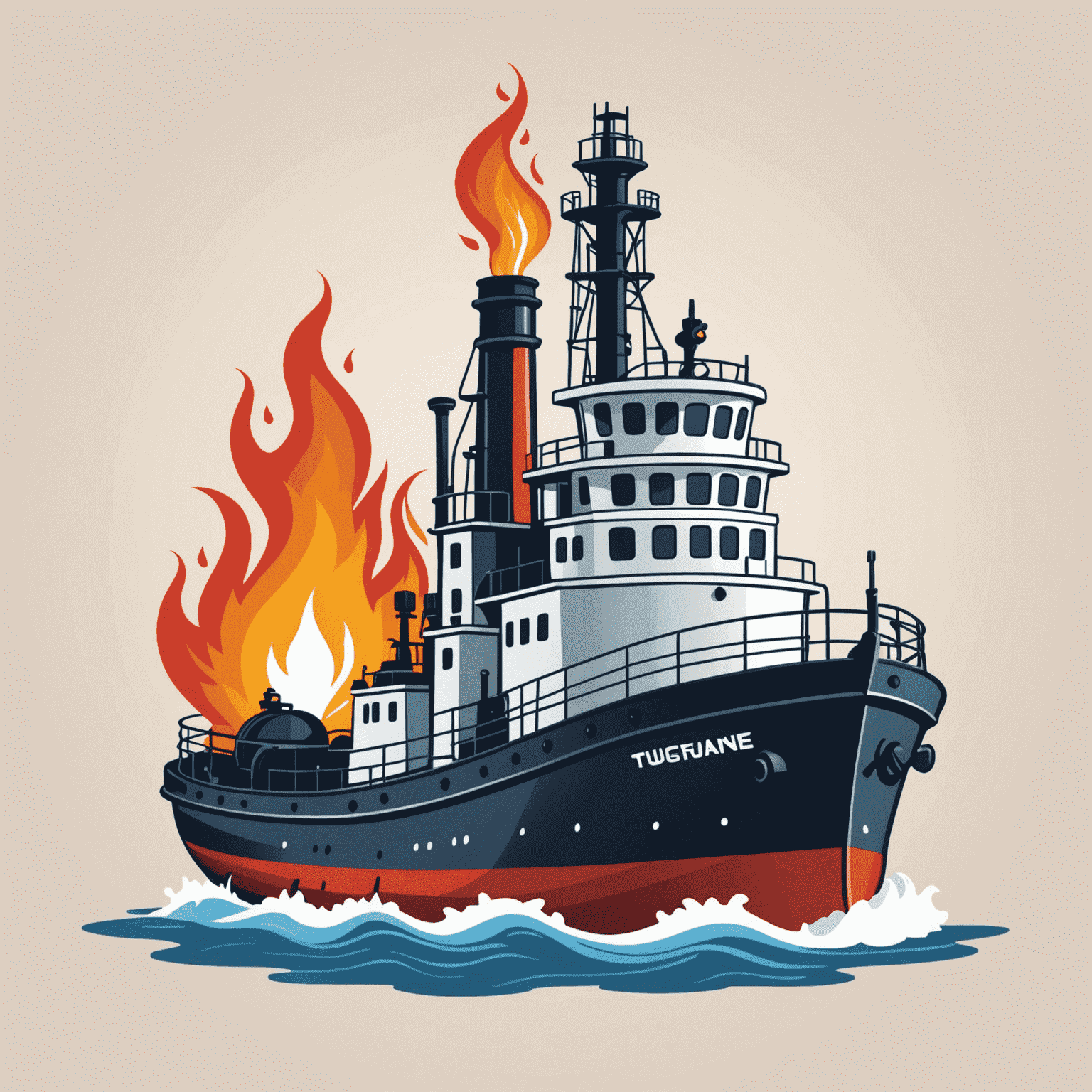 TugboatVaccine Logo - A stylized tugboat with a gas flame, symbolizing our gas supply installation services