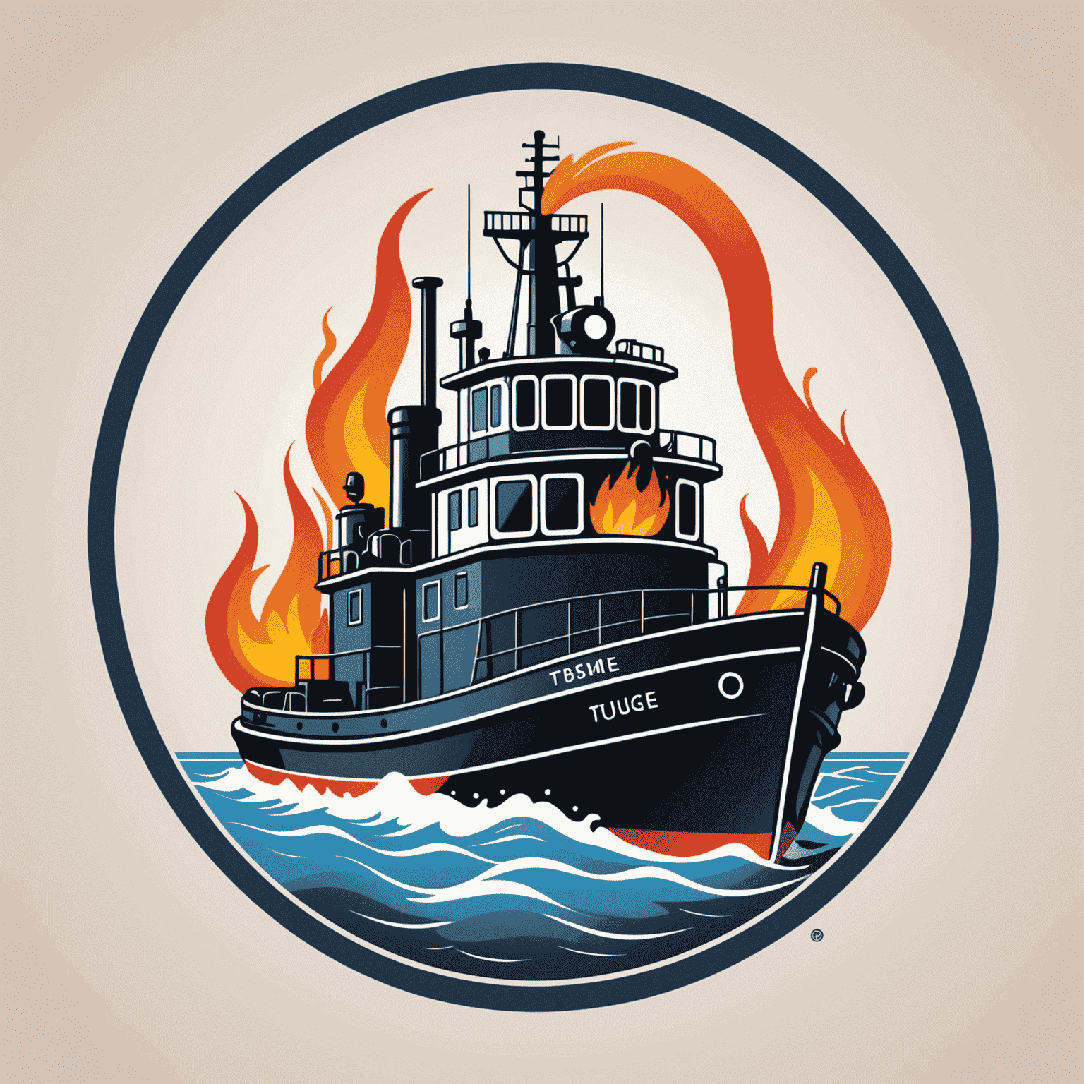 TugboatVaccine Logo - A stylized tugboat with a gas flame, symbolizing our gas supply installation services