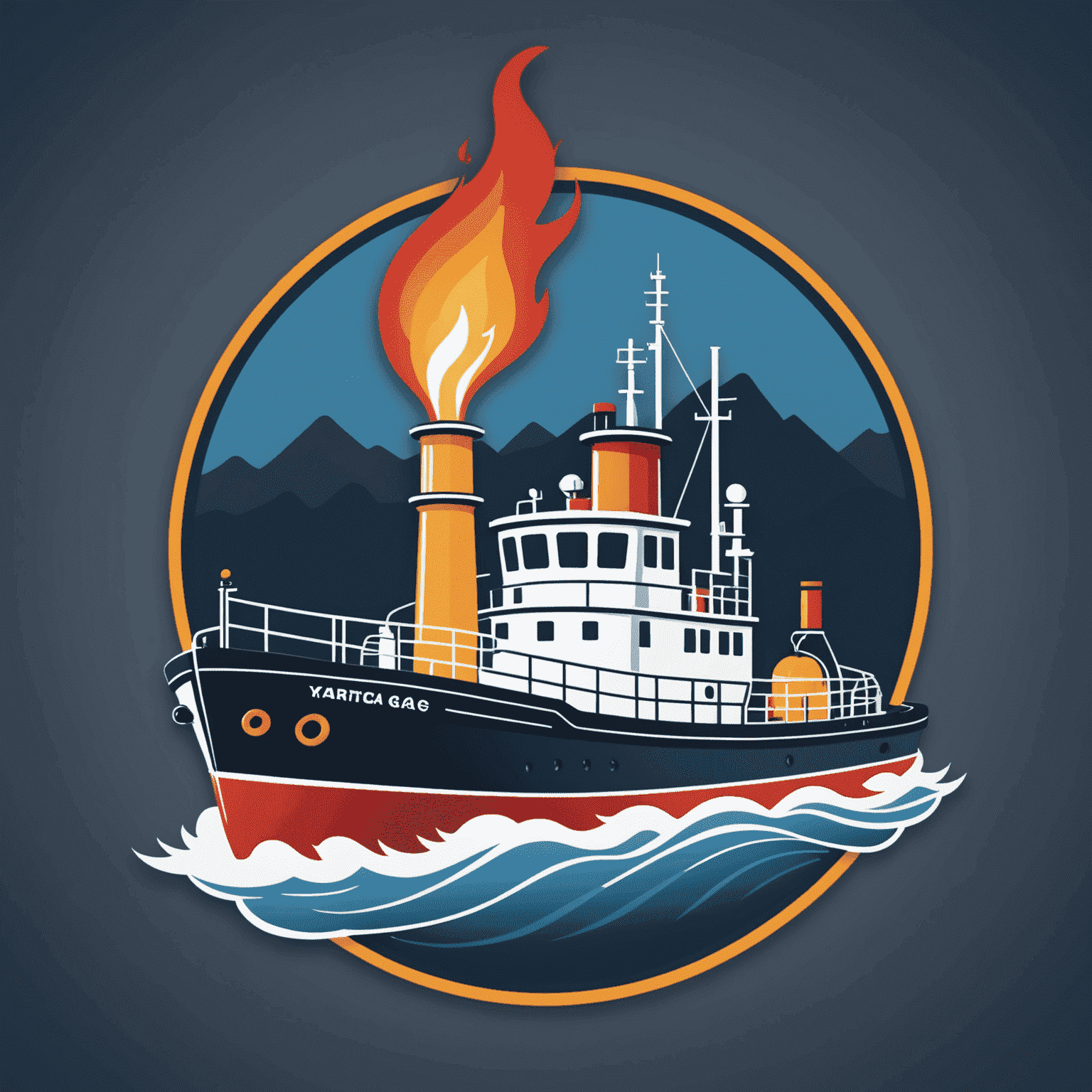 TugboatVaccine Logo - A stylized tugboat with a gas flame, symbolizing our gas supply installation services