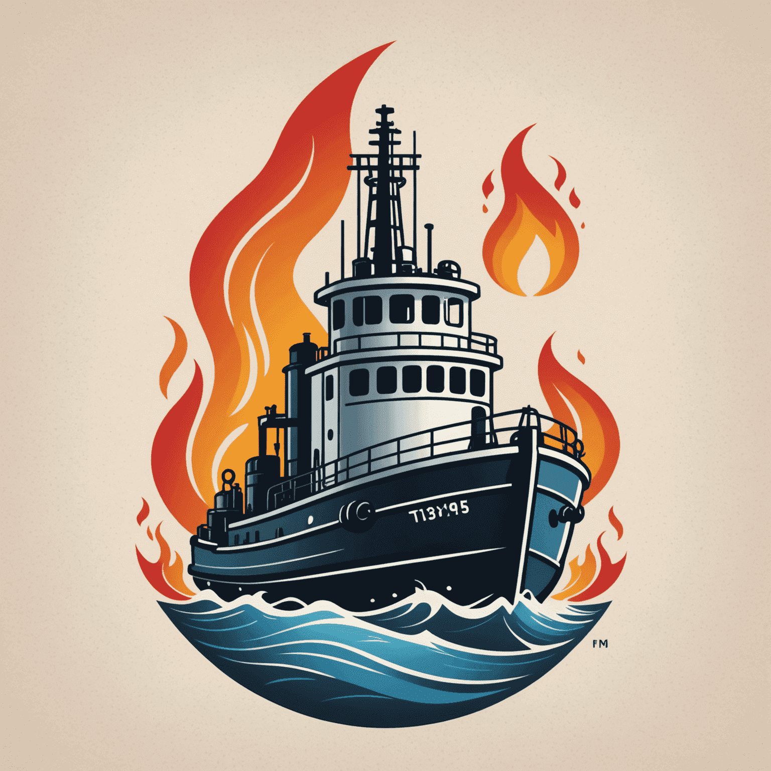 TugboatVaccine Logo - A stylized tugboat with a gas flame, symbolizing our gas supply installation services