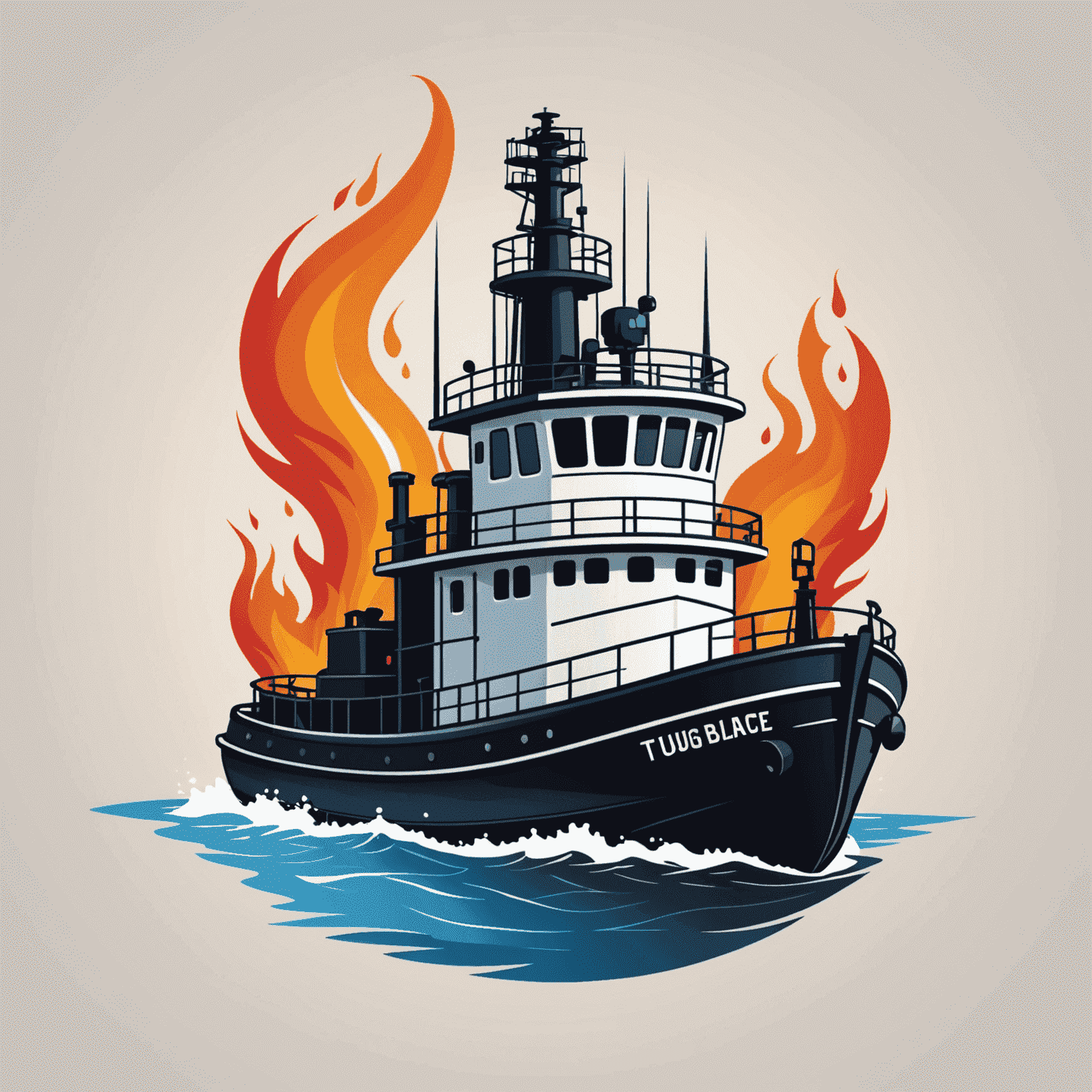 TugboatVaccine Logo - A stylized tugboat with a gas flame, symbolizing our gas supply installation services