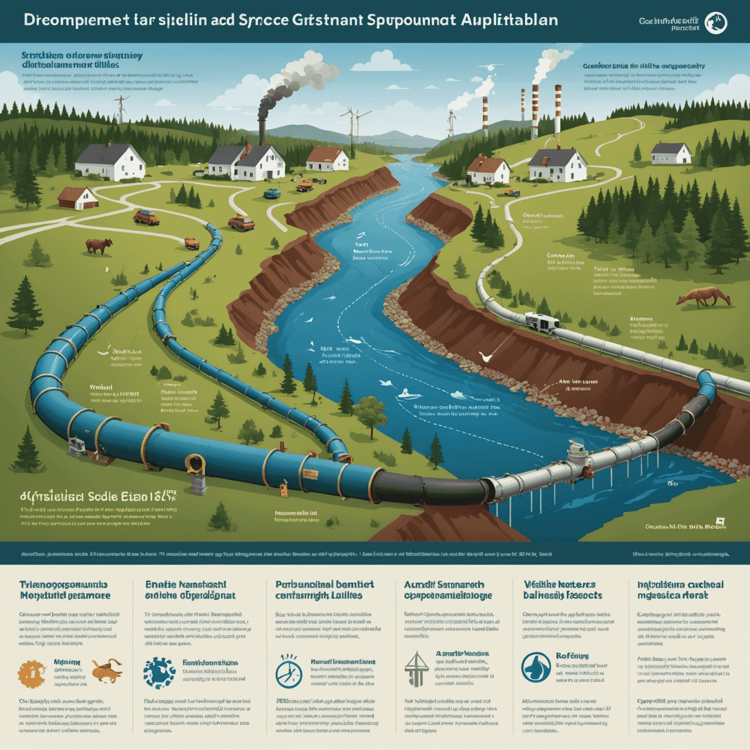 Infographic showing the potential environmental impacts of the gas pipeline, including wildlife displacement, water contamination risks, and air quality changes